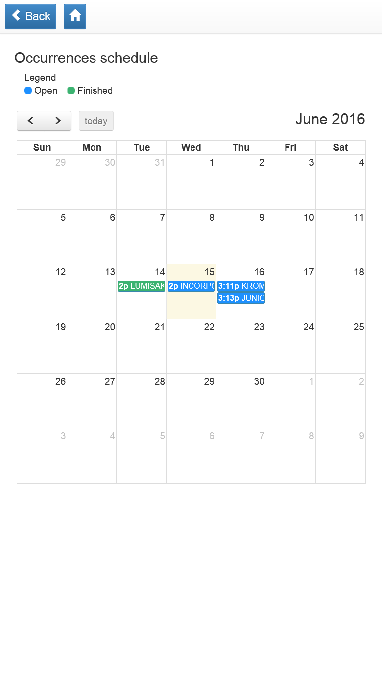 With the schedule the user can view the events of the month and add new records interact with the calendar.
