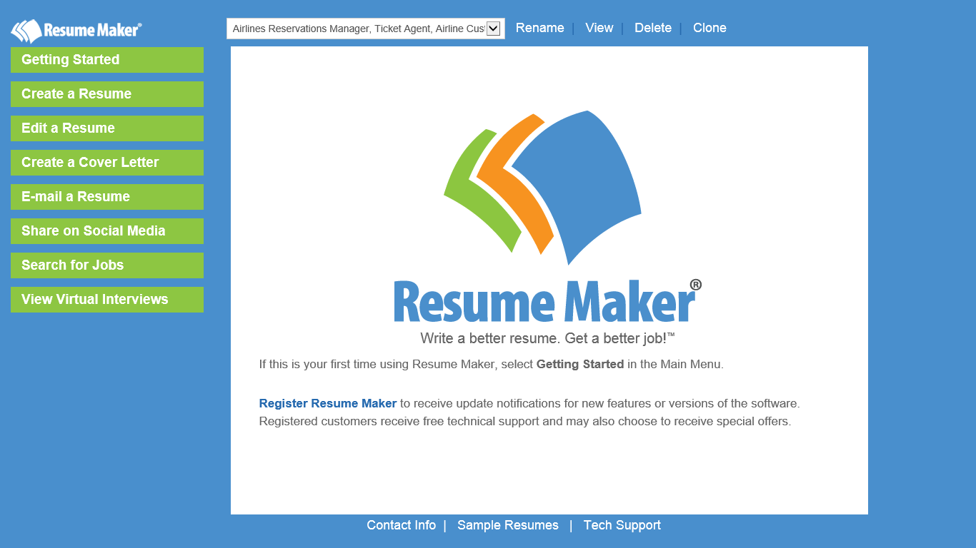 All the tools you need to write a professional resume are available on the main menu.
