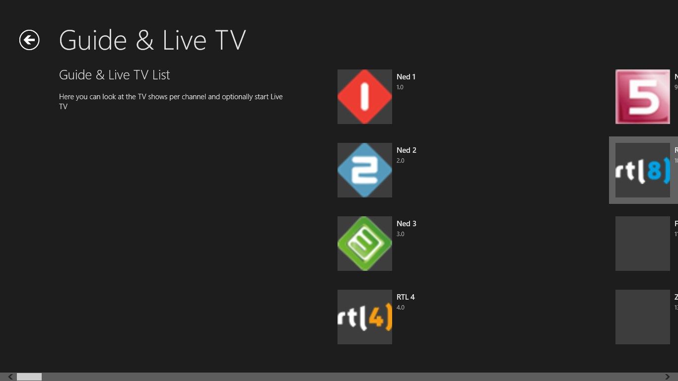 Selection of channels for Live TV