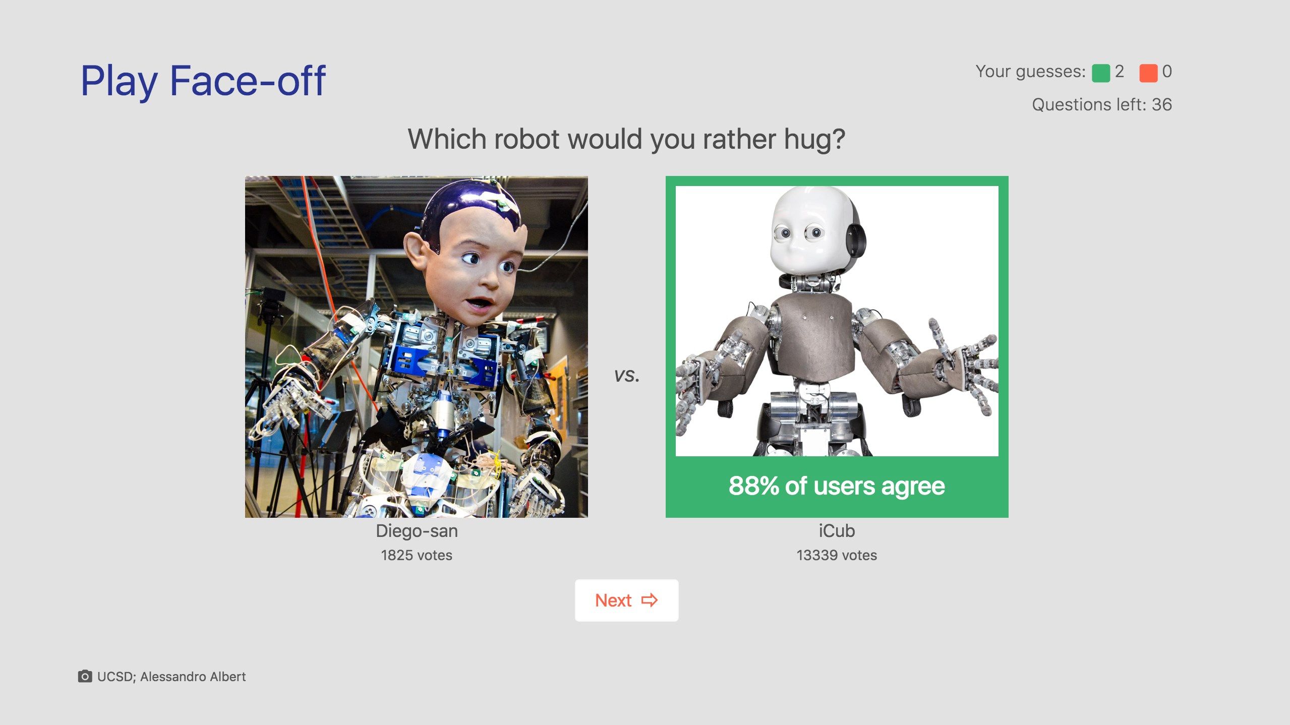 Play Face-off: Two robots, one question: you decide!