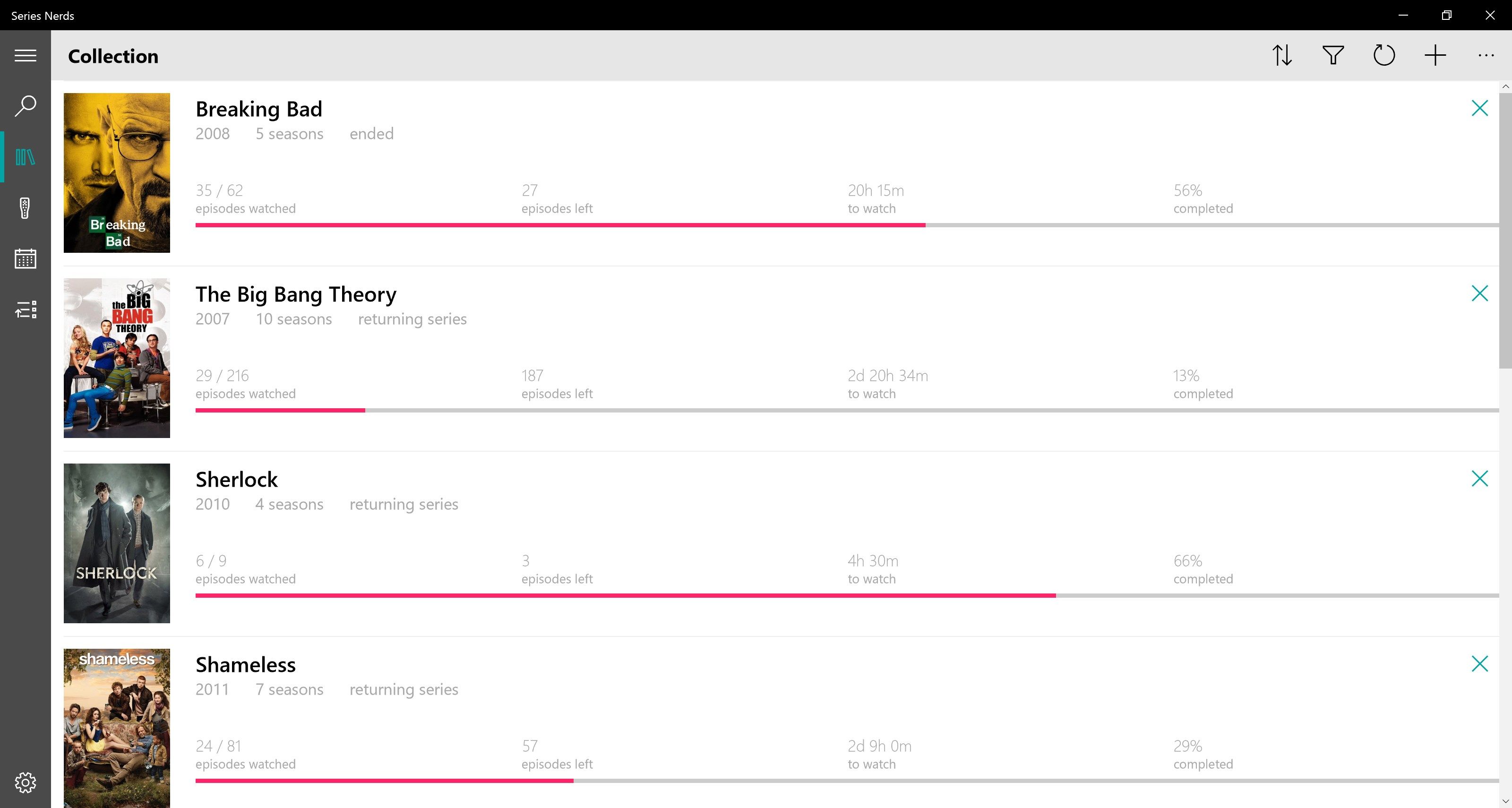 In the collection view you can monitor your progress with full sorting and filtering capabilities.
