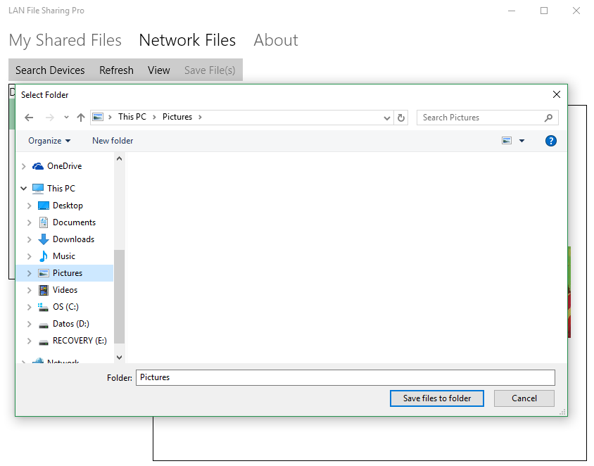 Saving shared files and folders from other devices