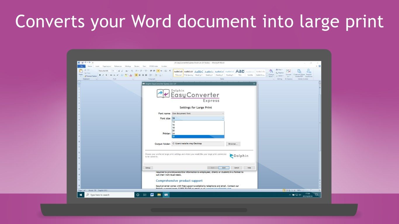 Converts your Word document into large print