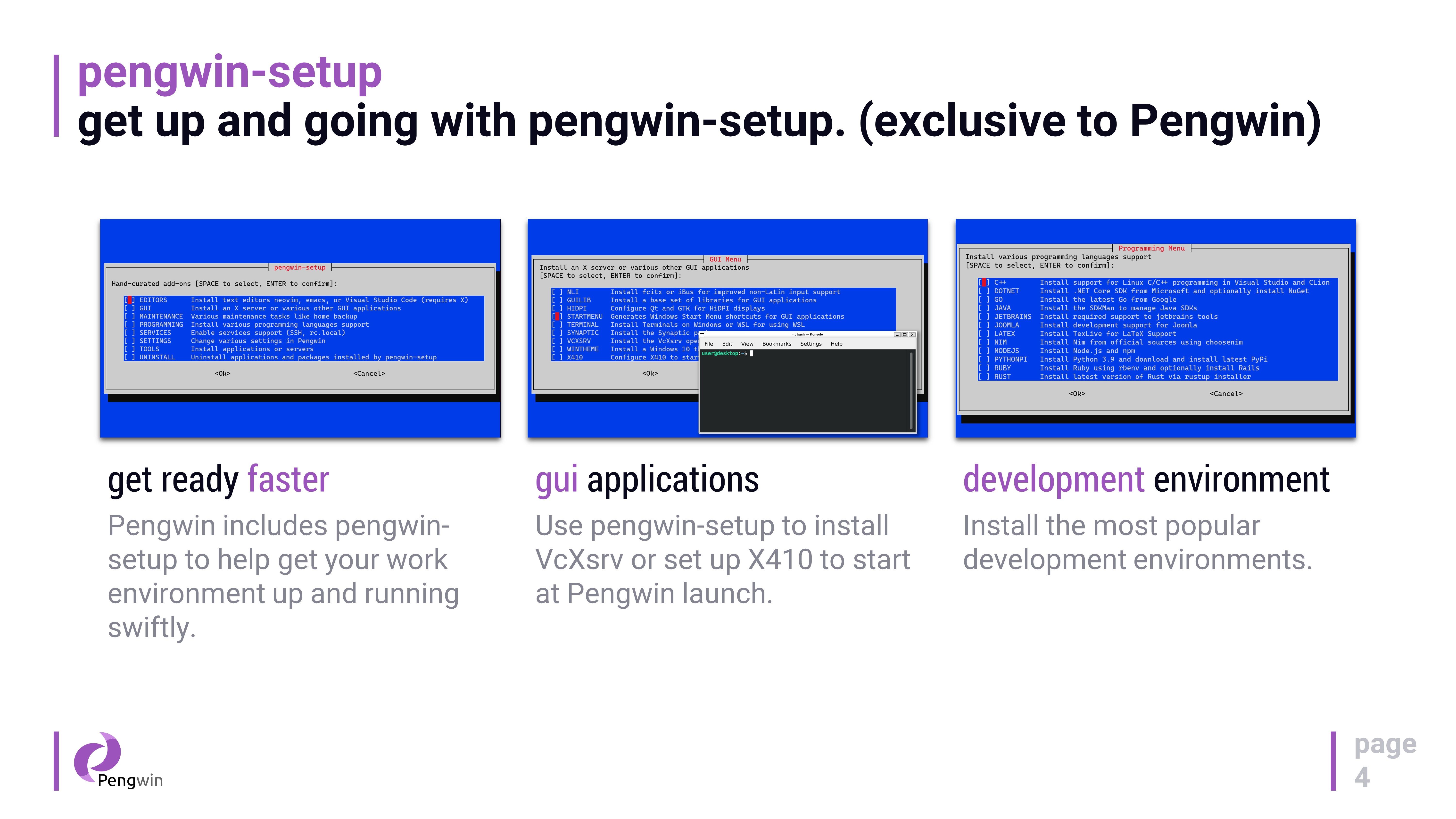 get up and going with pengwin-setup. (exclusive to Pengwin)