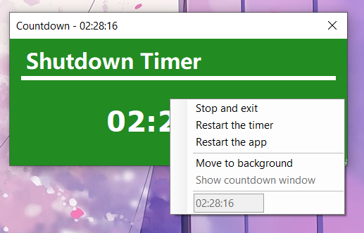 Right clicking the countdown brings up a context menu
