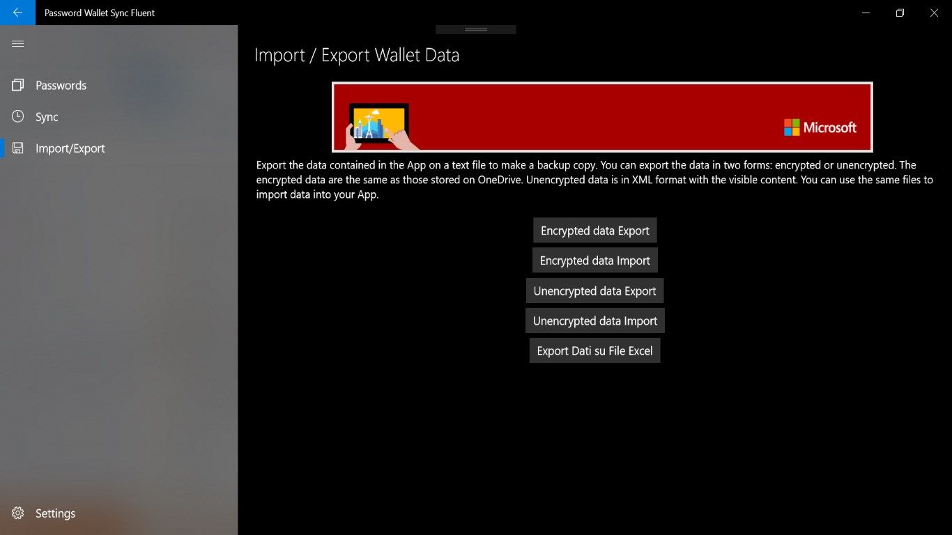Import / Export data file