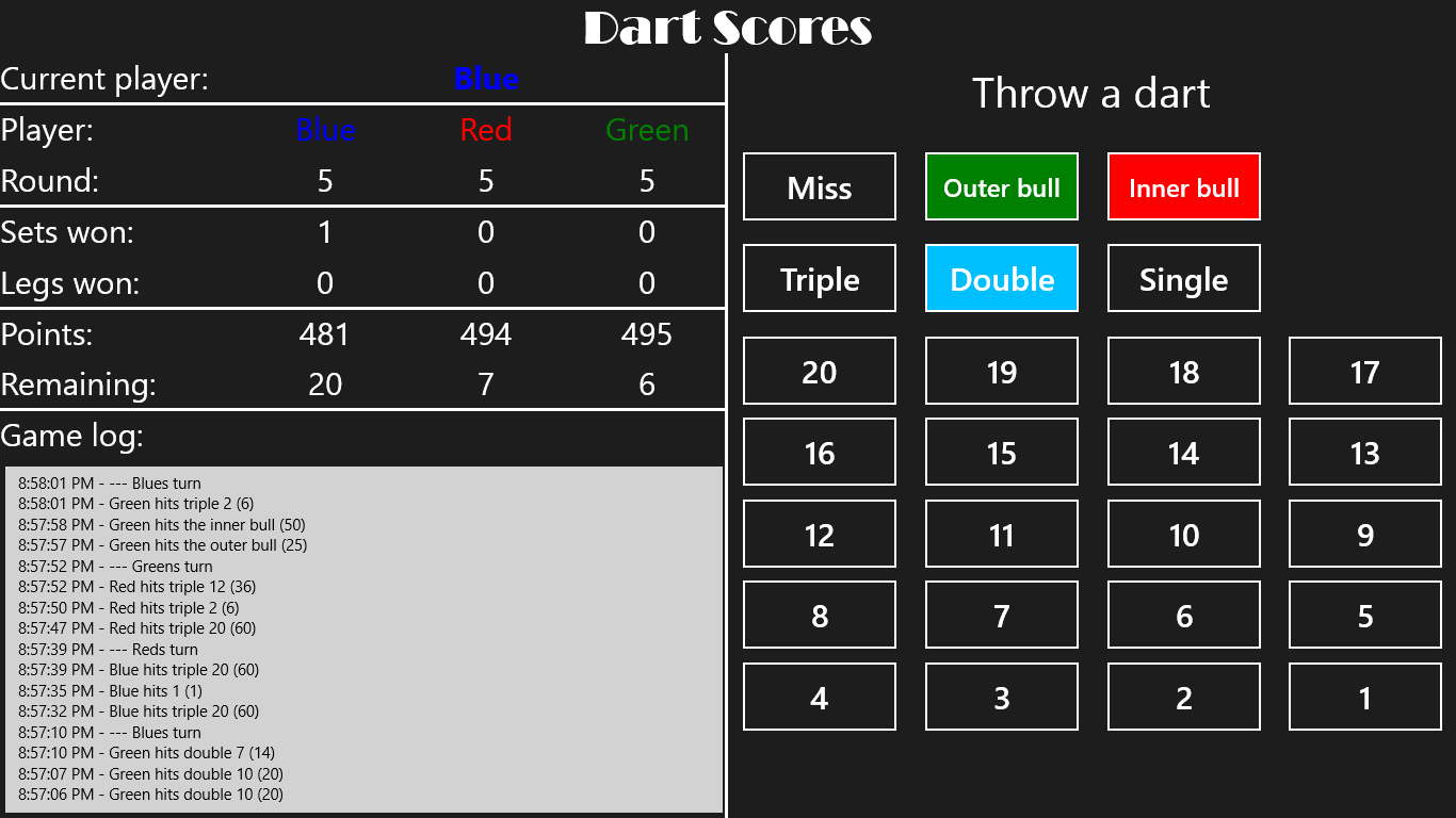 Easily choose the score of your dart.