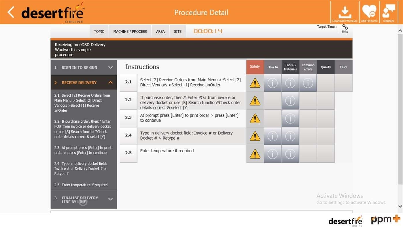 Procedure Overview screen