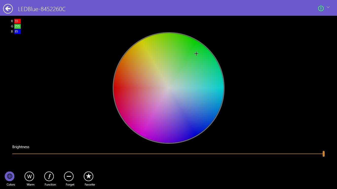 Control the RGB color of the light and brightness