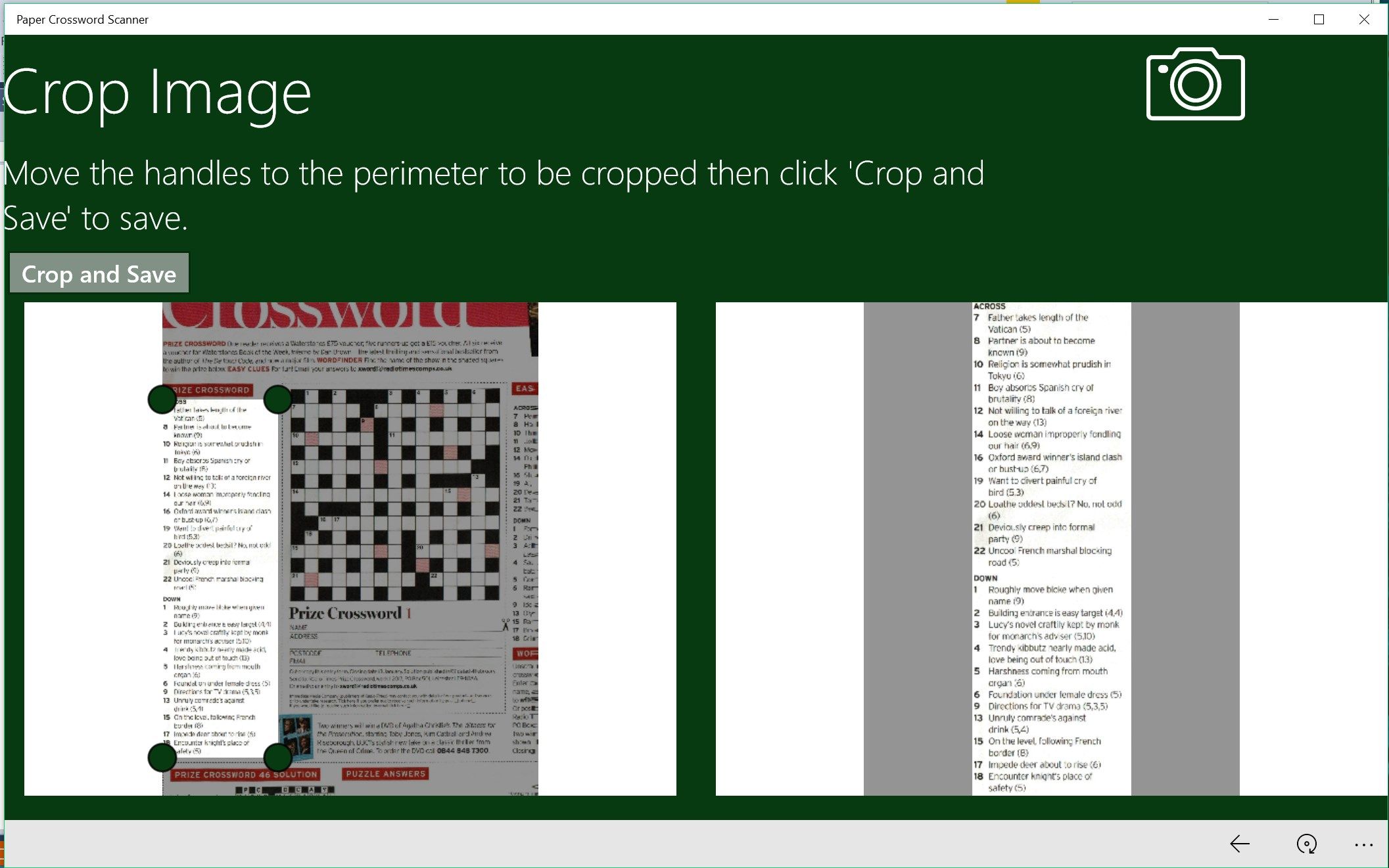 Take an image of your paper crossword and crop the clues section.