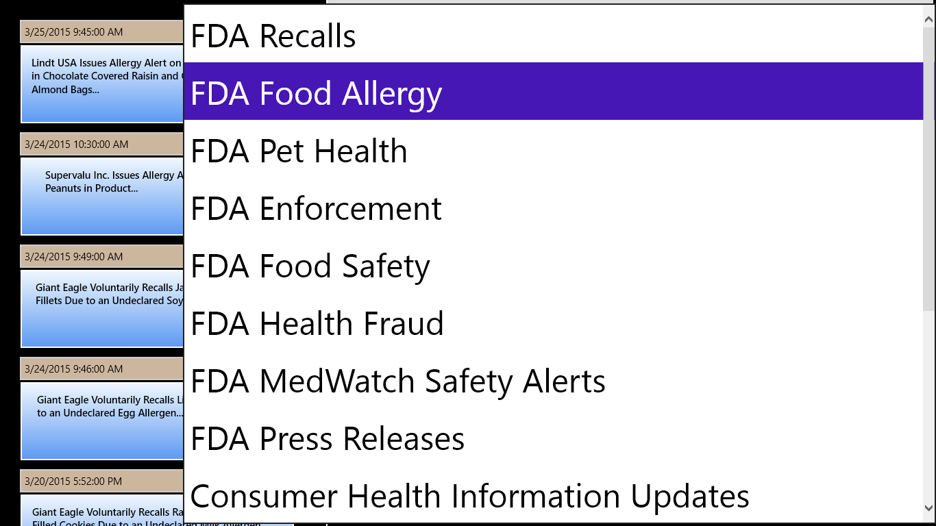 Select which FDA feed via the drop-down control.