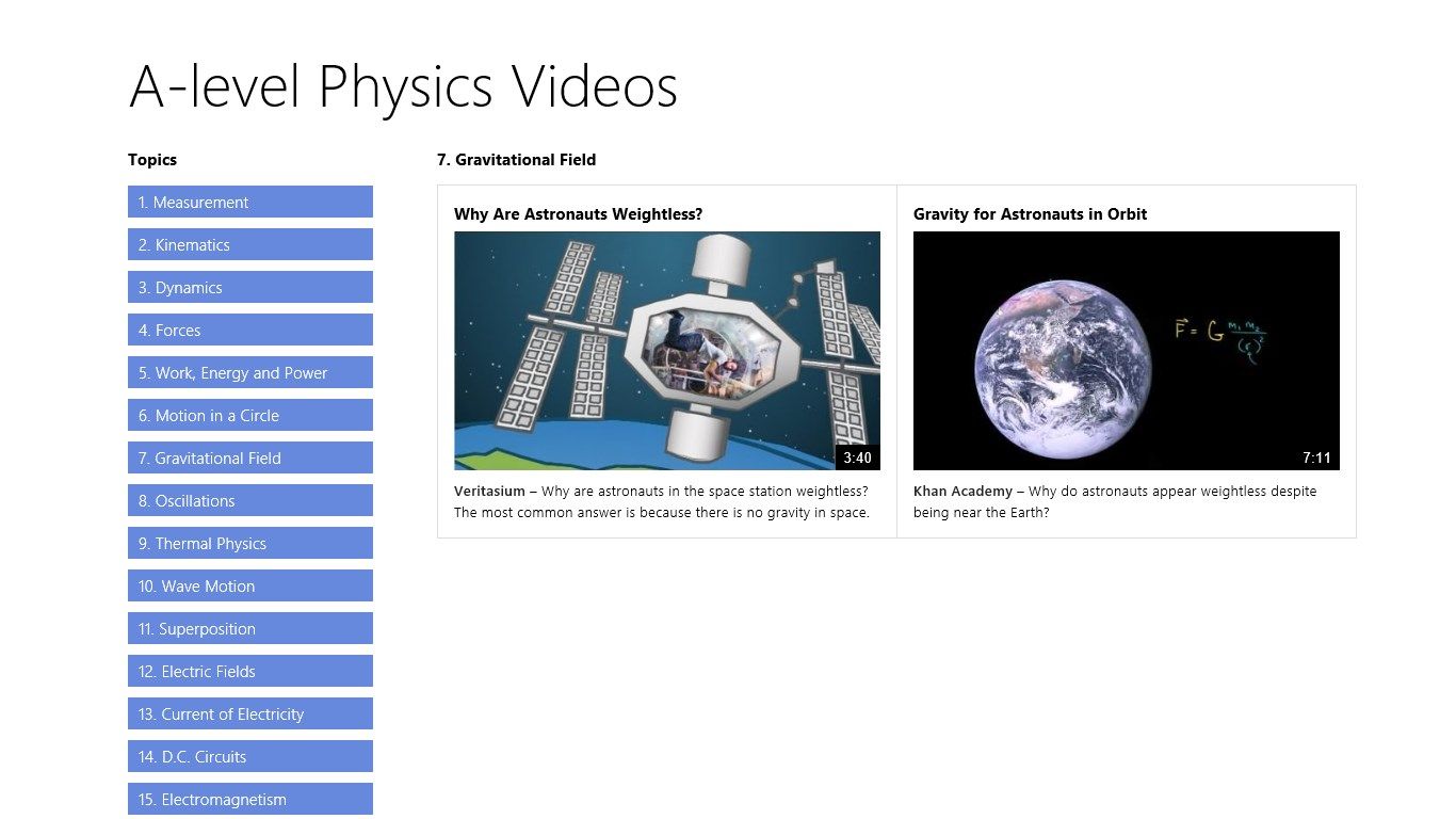 Gravitational field videos