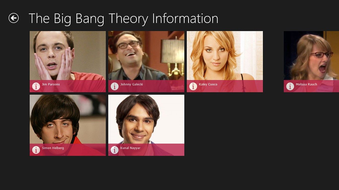 Choose from all the big bang theory cast to read all information.
