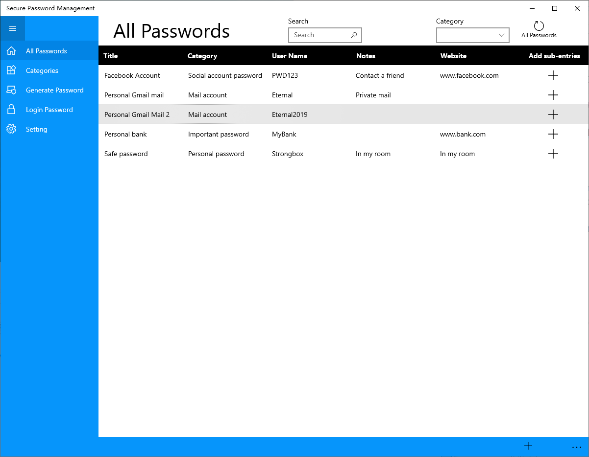 All password records are clear at a glance, and the main page hides the private password display.