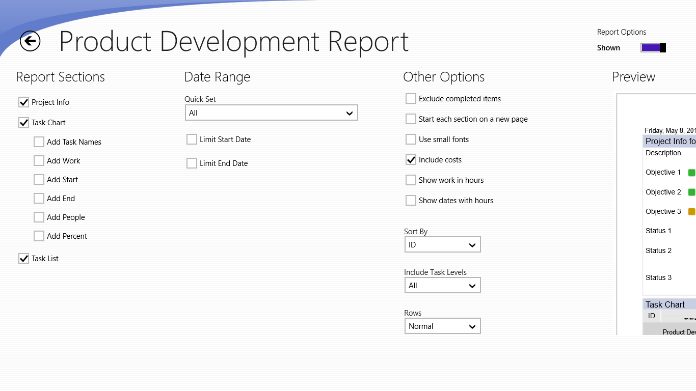 Create and configure reports for your projects.