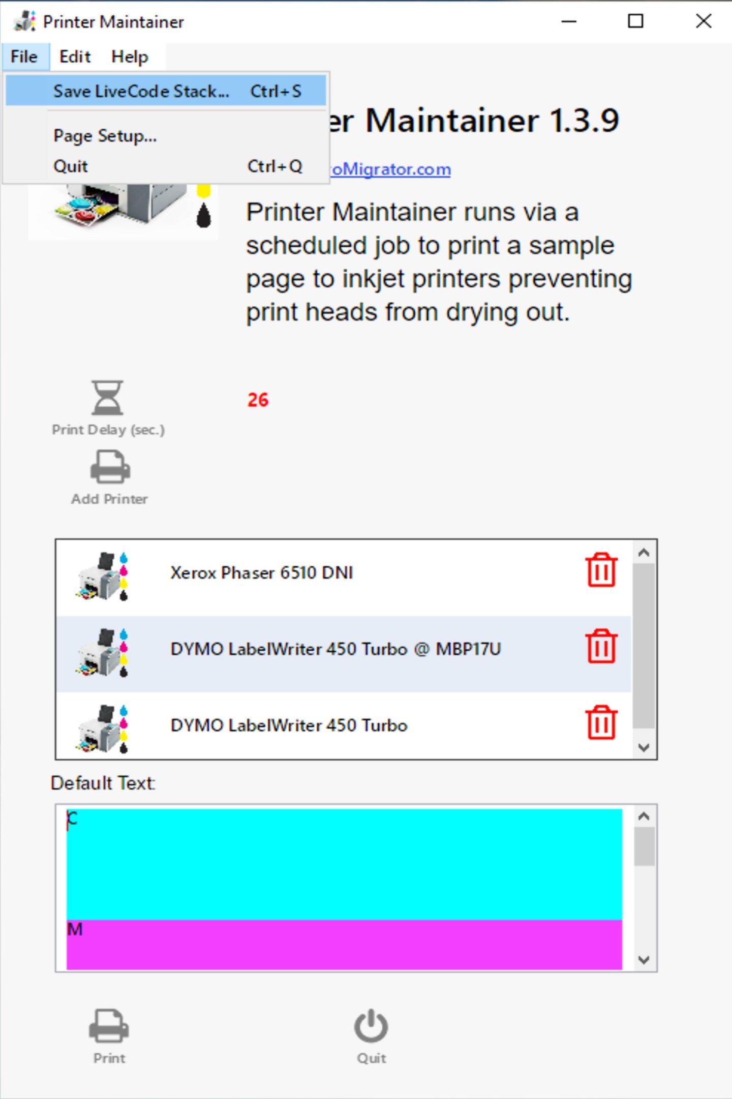 Printer Maintainer - Exporting LiveCode Stack Application Source Code from File Menu.
