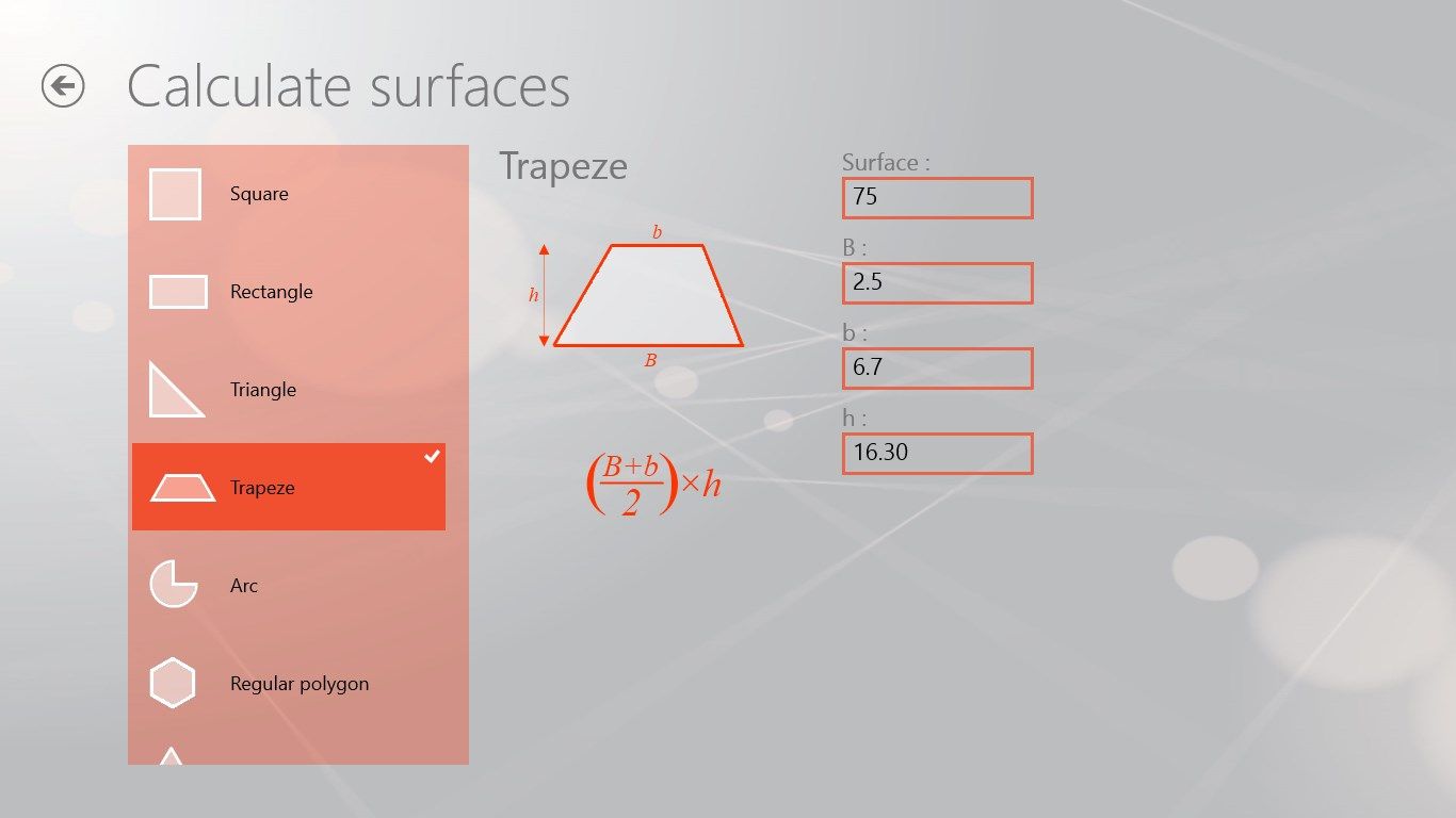 Calculate surface