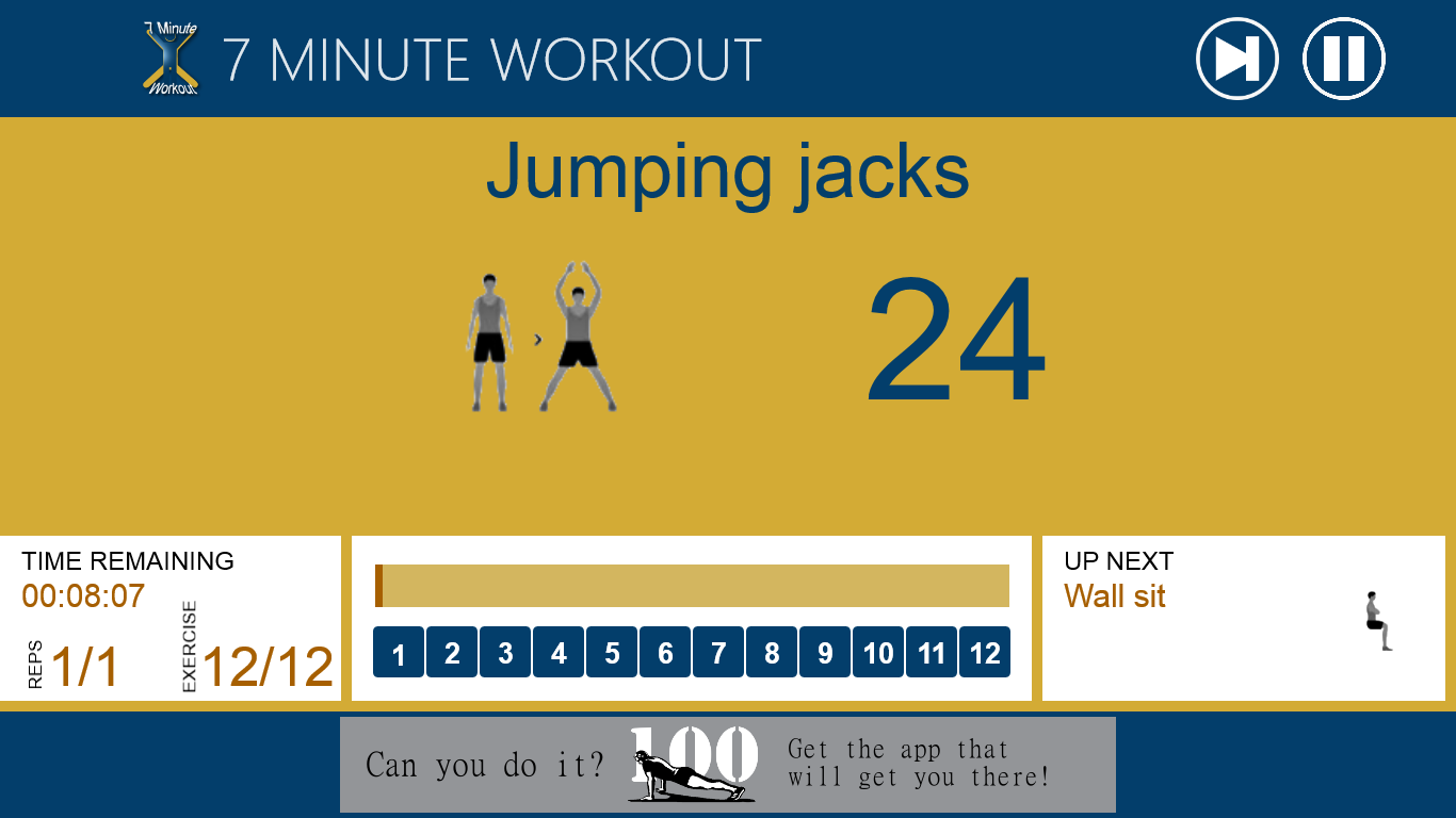 View of exercise with time count and other information