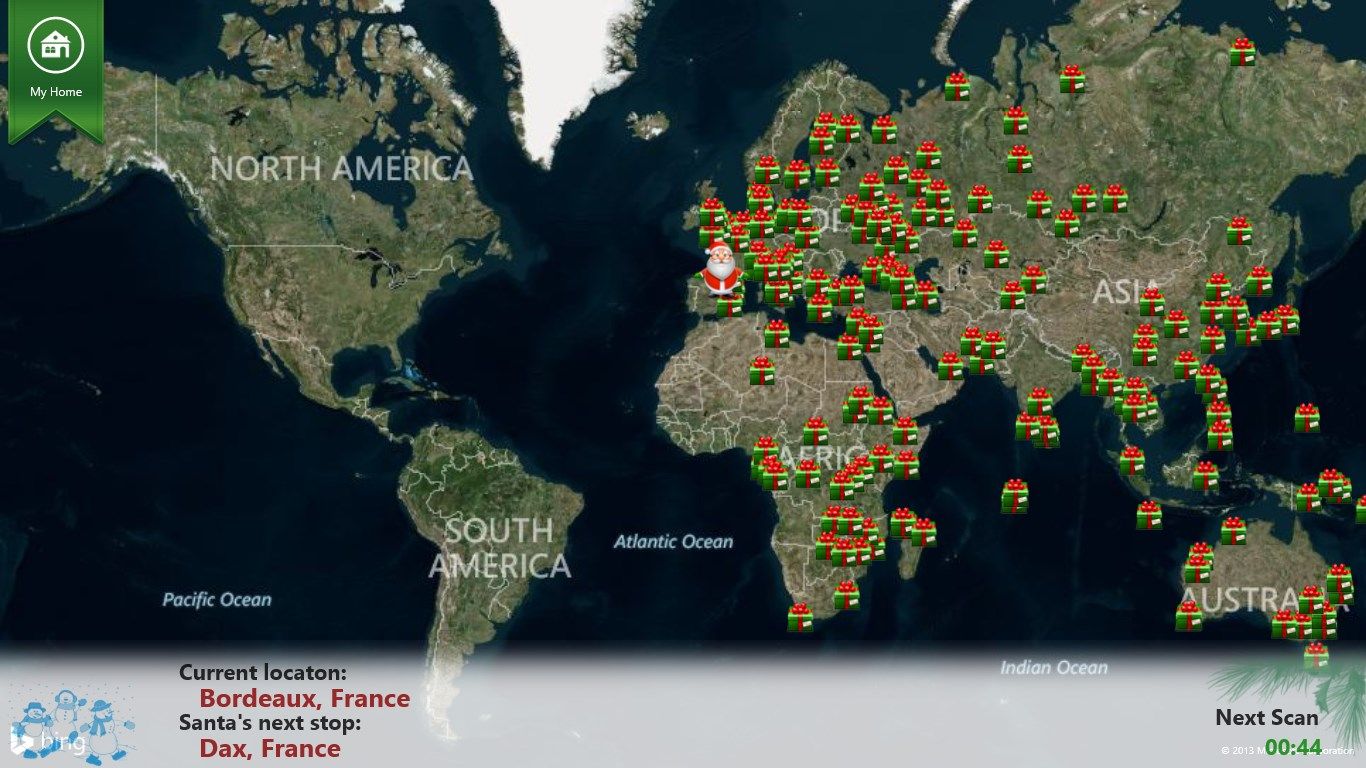 Santa is busy delivering gifts to nice kids around the world