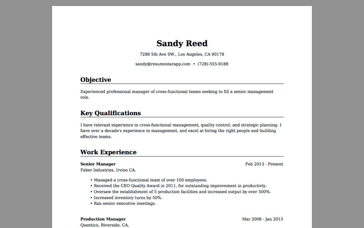 Resume Star: Pro CV Maker and Resume Designer with PDF Output to Help You Score that Job Interview and Advance your Career