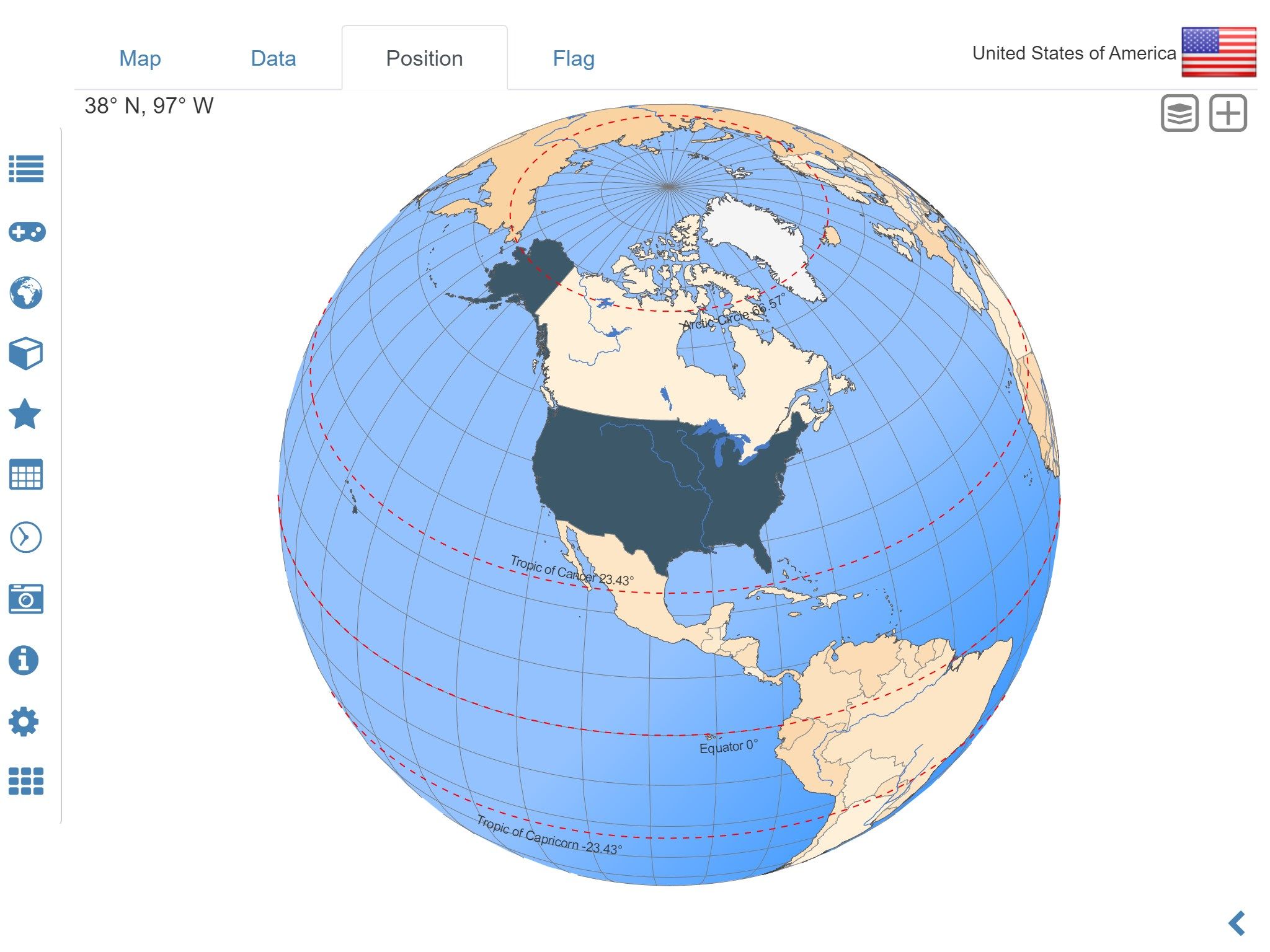 Learn where each country in the world is located. View its position highlighted on a digital globe.