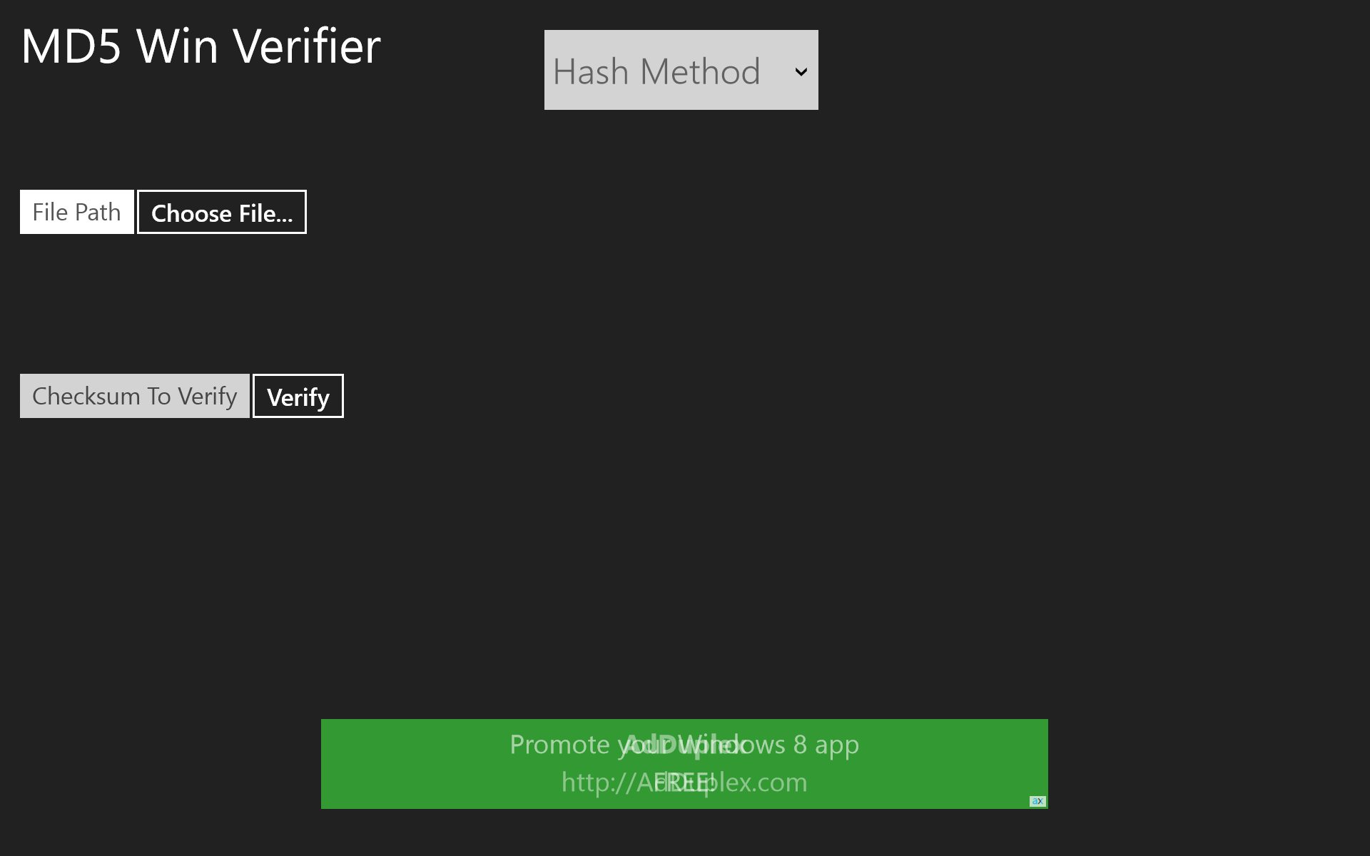 Verify Screen. User can choose the file whose checksum has to be verified