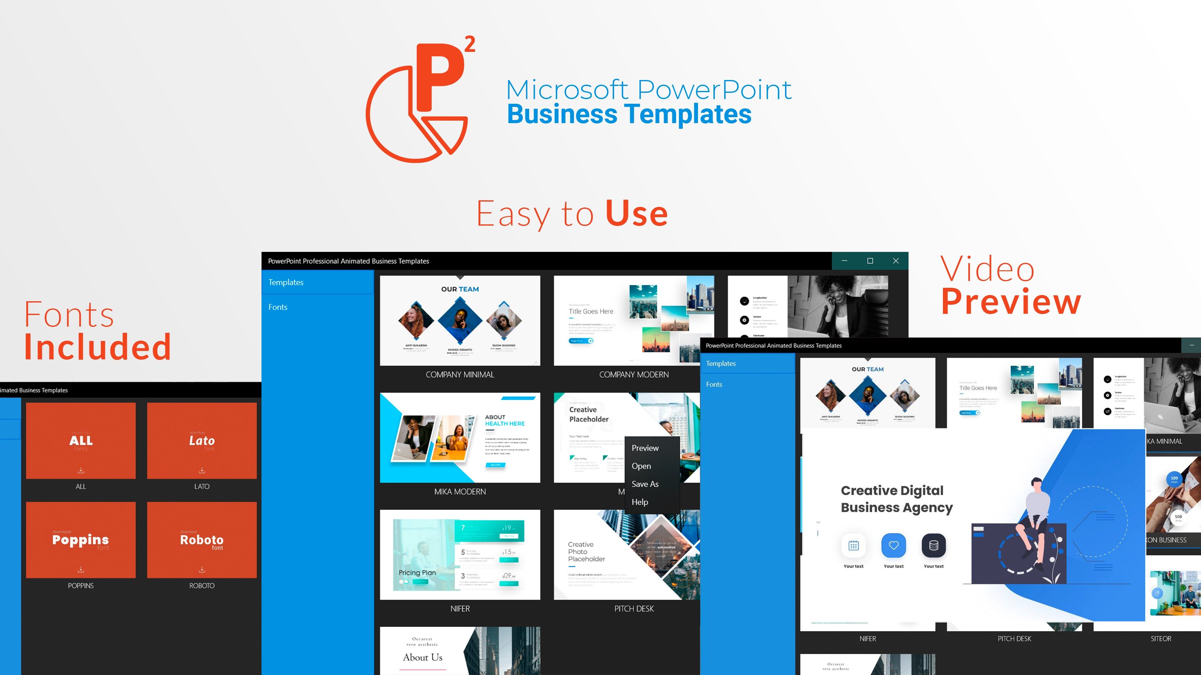 10 fully animated Microsoft PowerPoint templates with over 200 unique slides.