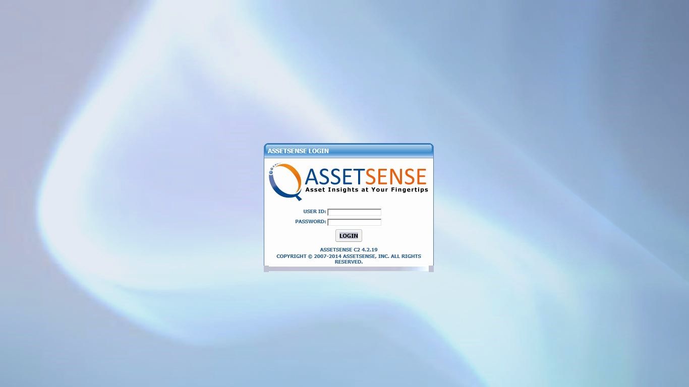 AssetSense C2 login page. Customers need to obtain login access at www.assetsense.com