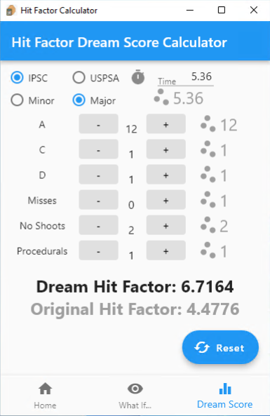 Hit Factor - Dream Score Calculator