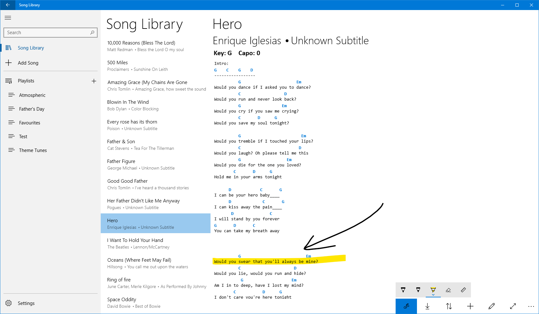 Annotate your songs using Windows Ink