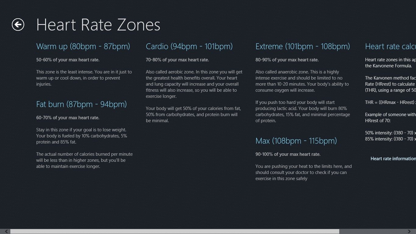 Information about heart rate zones.