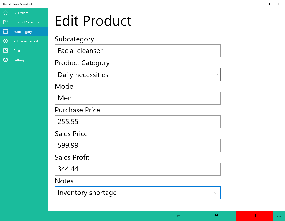 Add sales items and each cost, each income, and each profit.