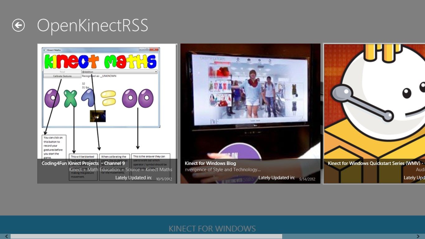 Offers various sections related in Kinect