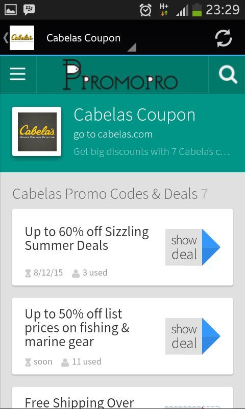 Cabelas Mobile App with Coupon