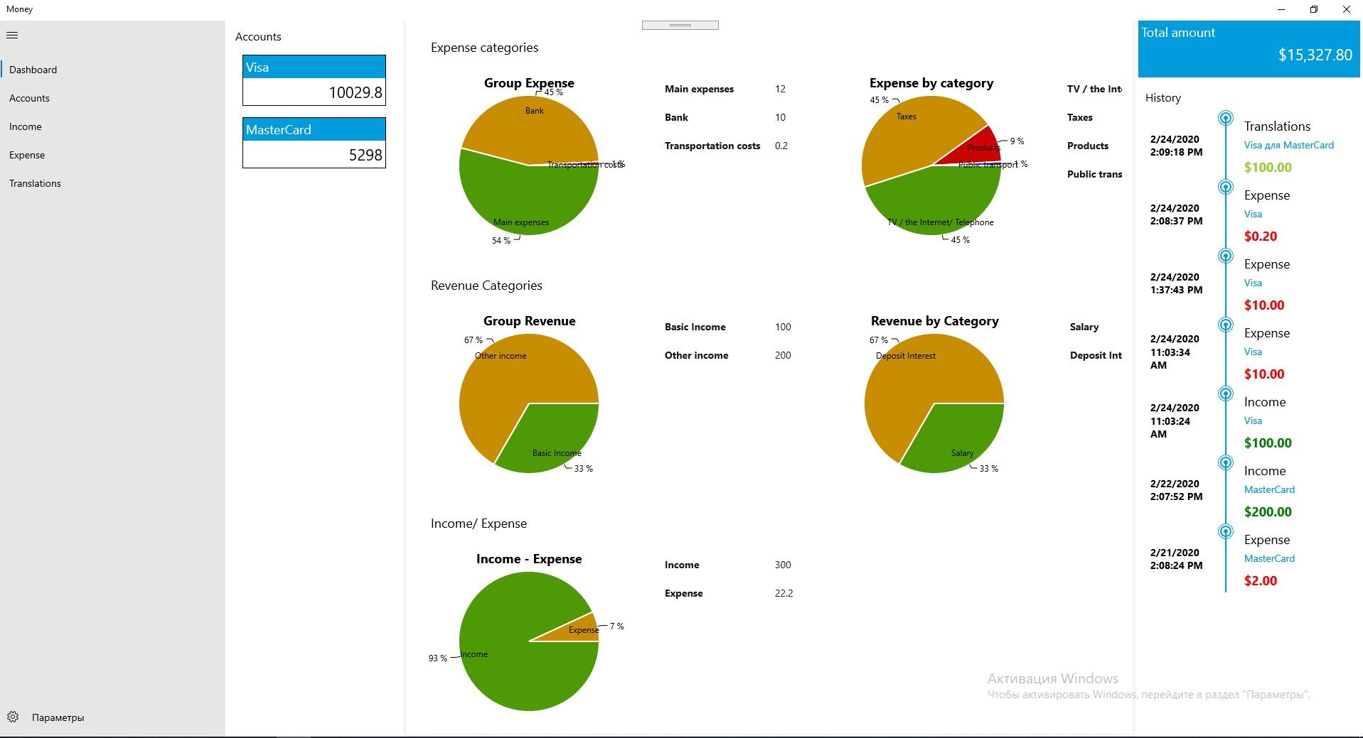 Keep track of income and expenses.