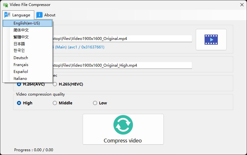 Video File Compressor-Compresses video memory