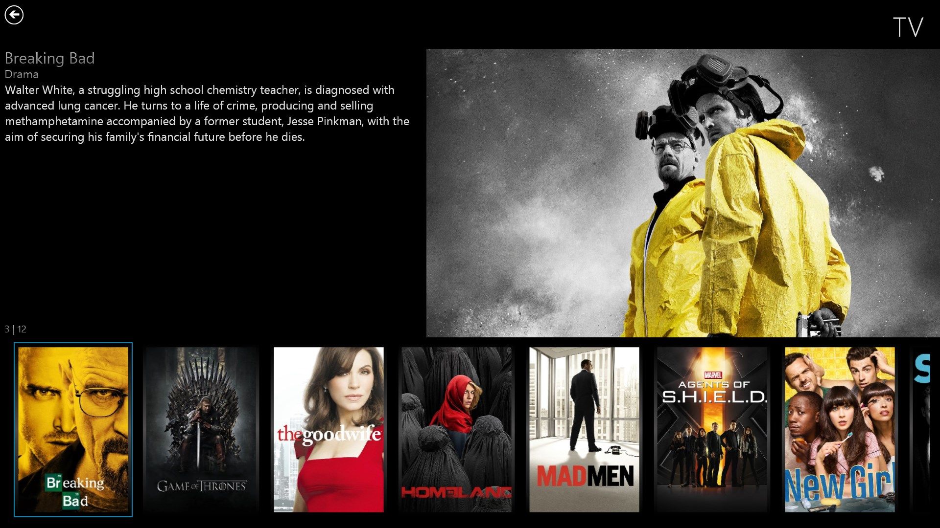 TV: TV Series are also easy to navigate at the touch of a button.