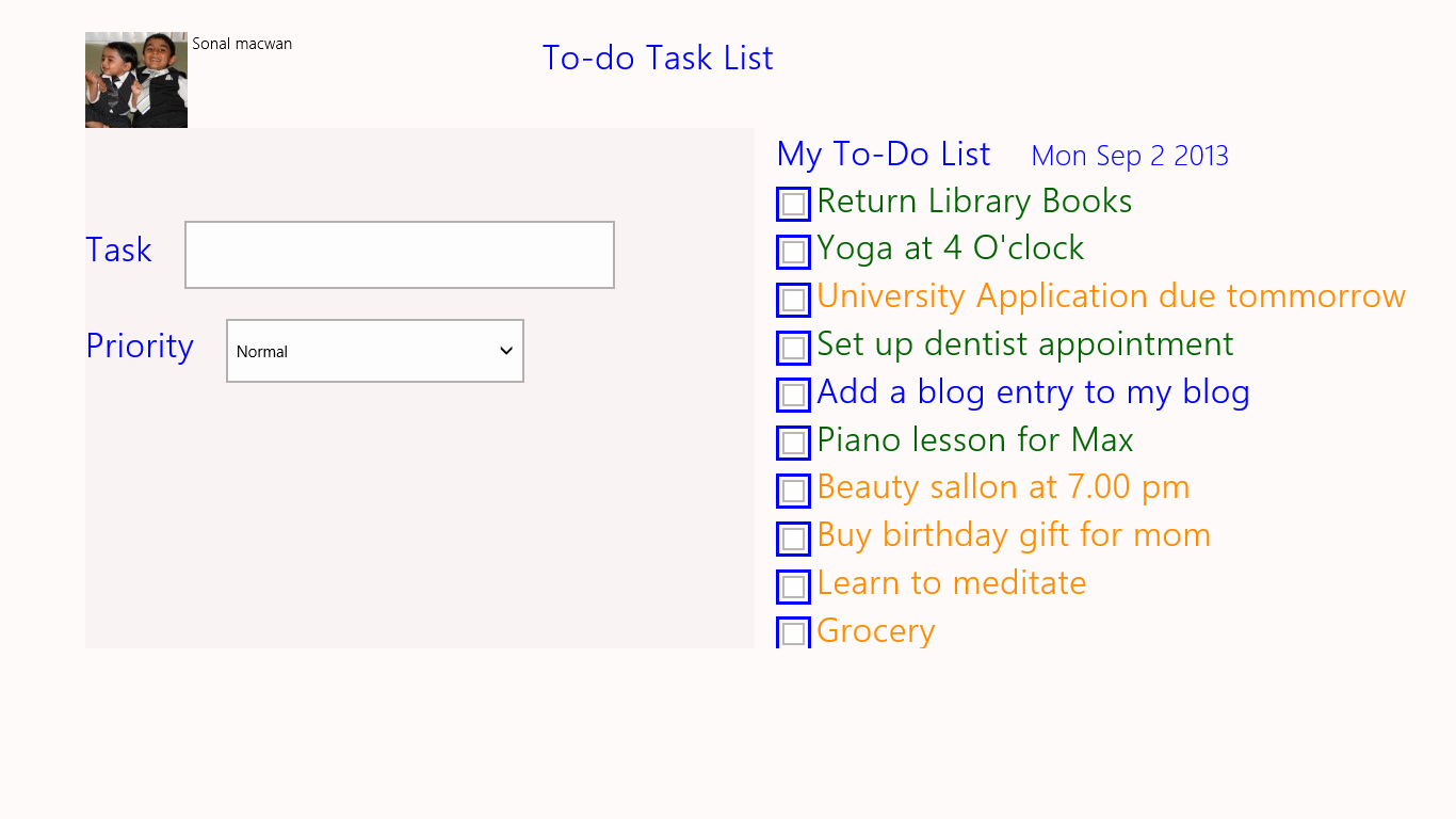 One simple page to enter and save things to do.