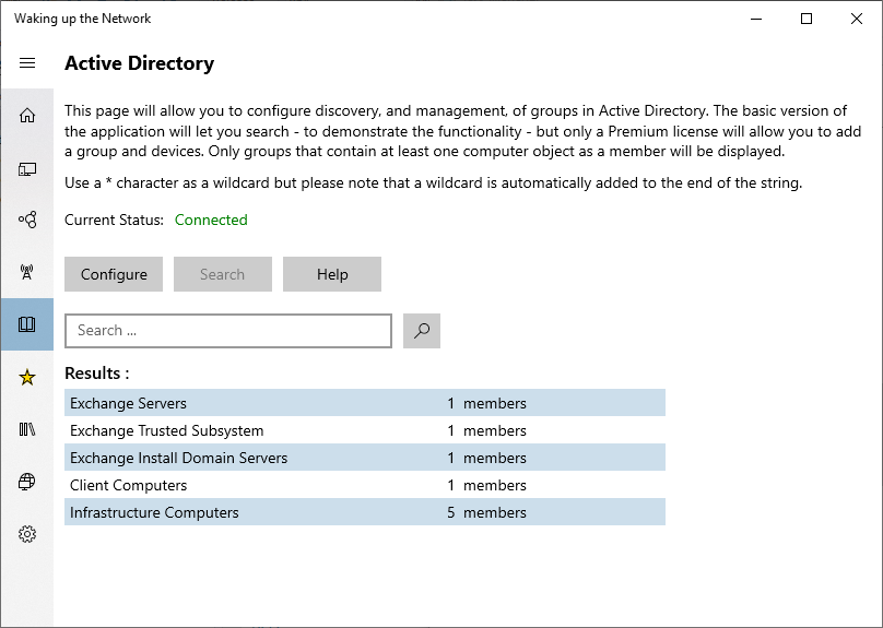 The results from searching Active Directory.