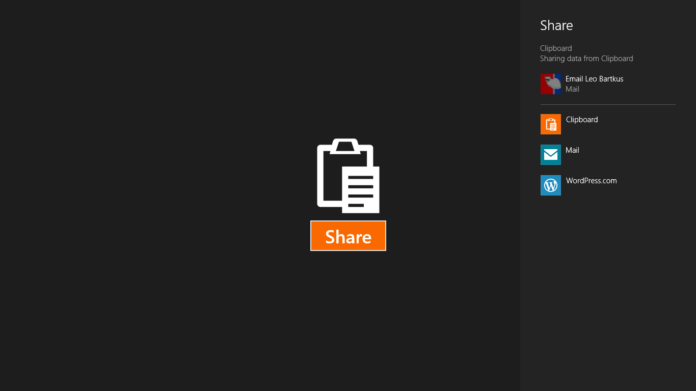 Selecting an app to share the contents of your clipboard with.