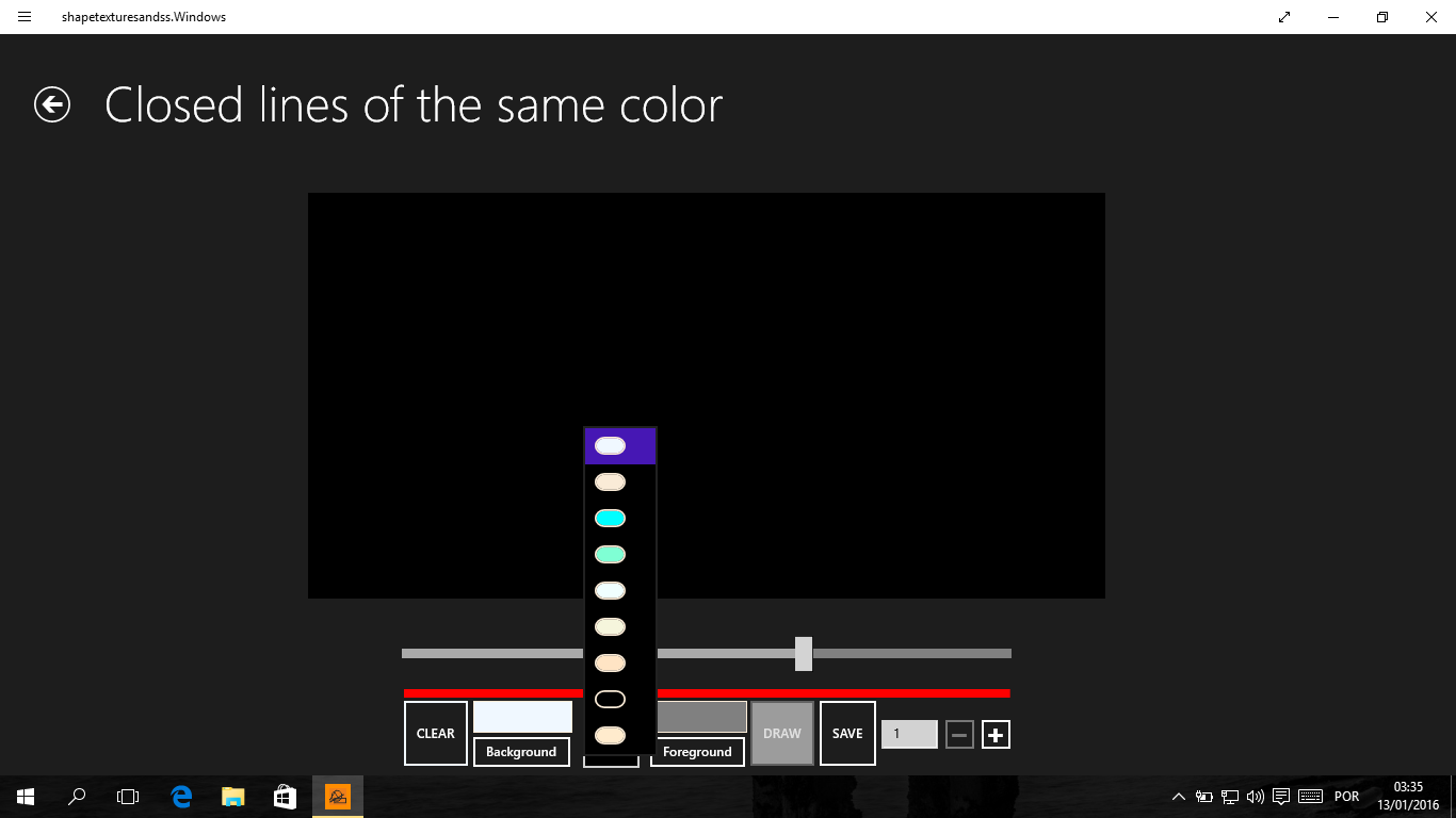Use the combo box with the system color palette to choose the background color and foreground color.