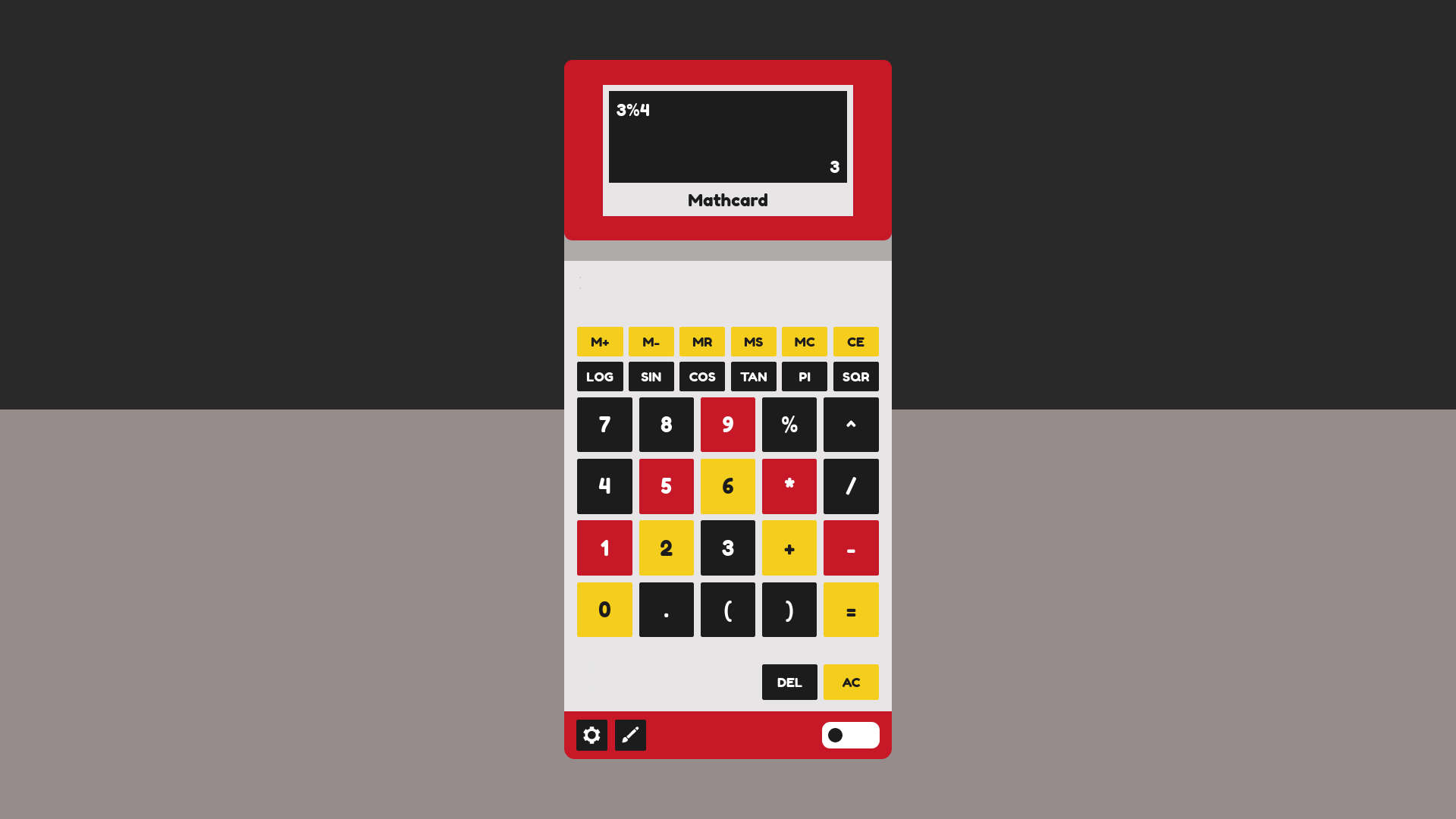 Personalised calculator computing the rest of a division