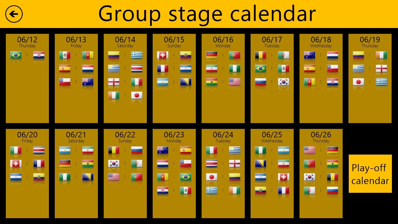 Group stage calendar