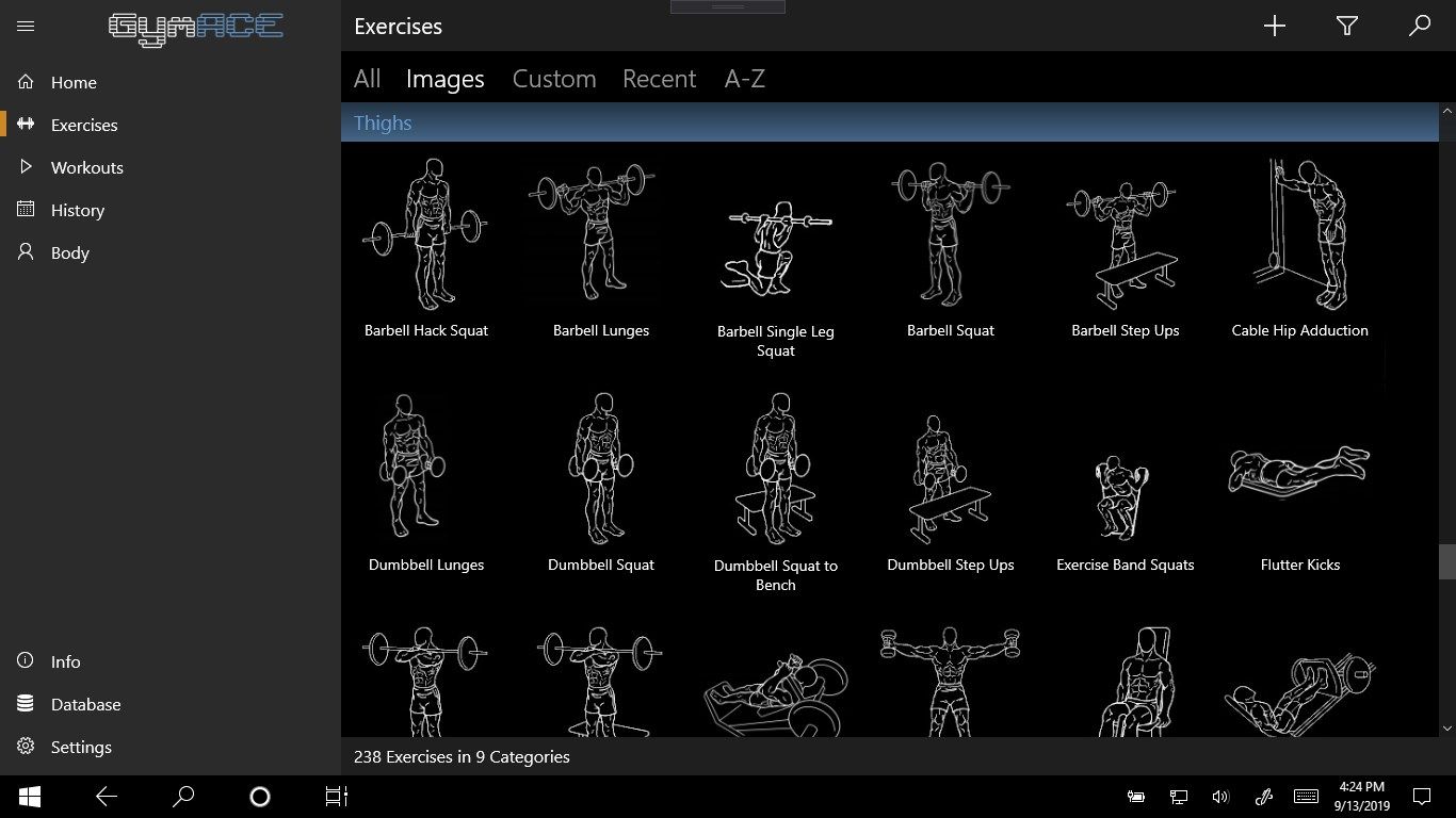 Integrated exercise database, and you can easily create own exercises.