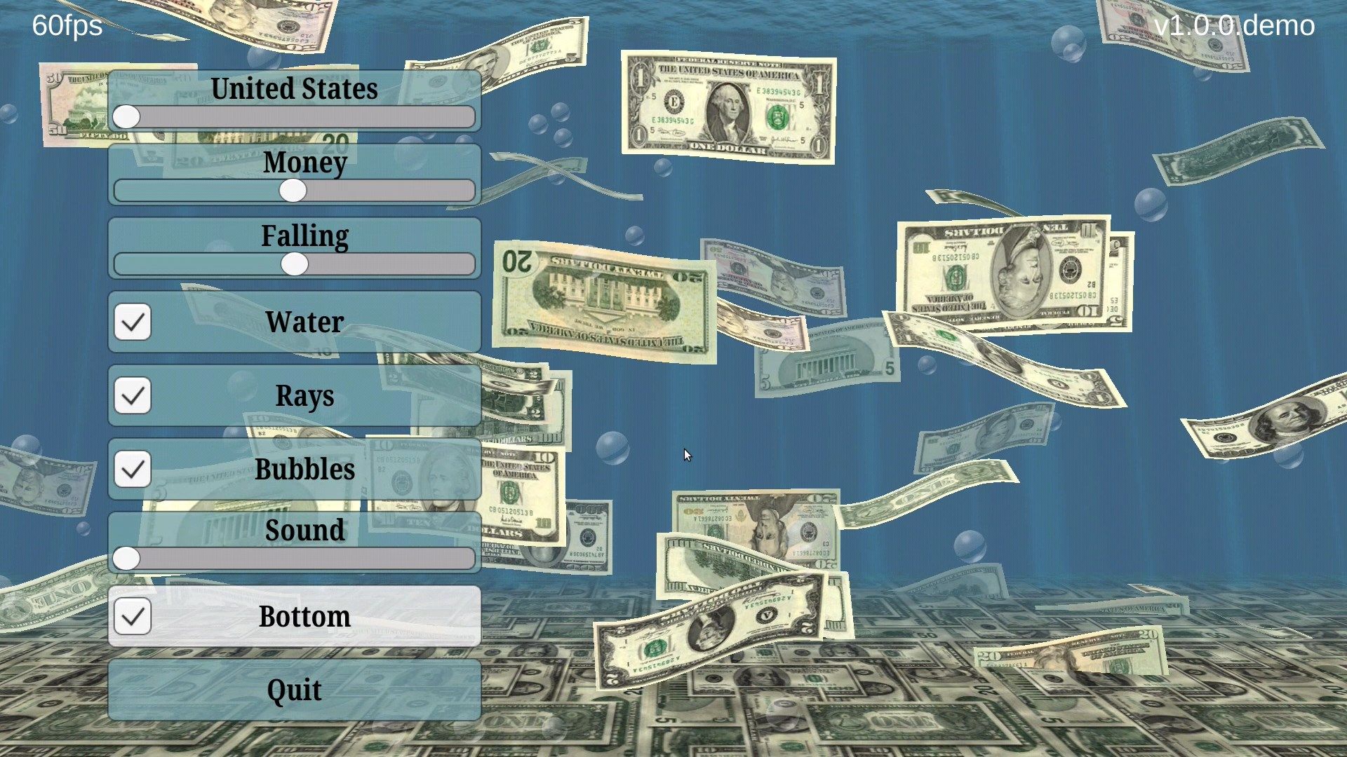 Money Falling Underwater Screensaver