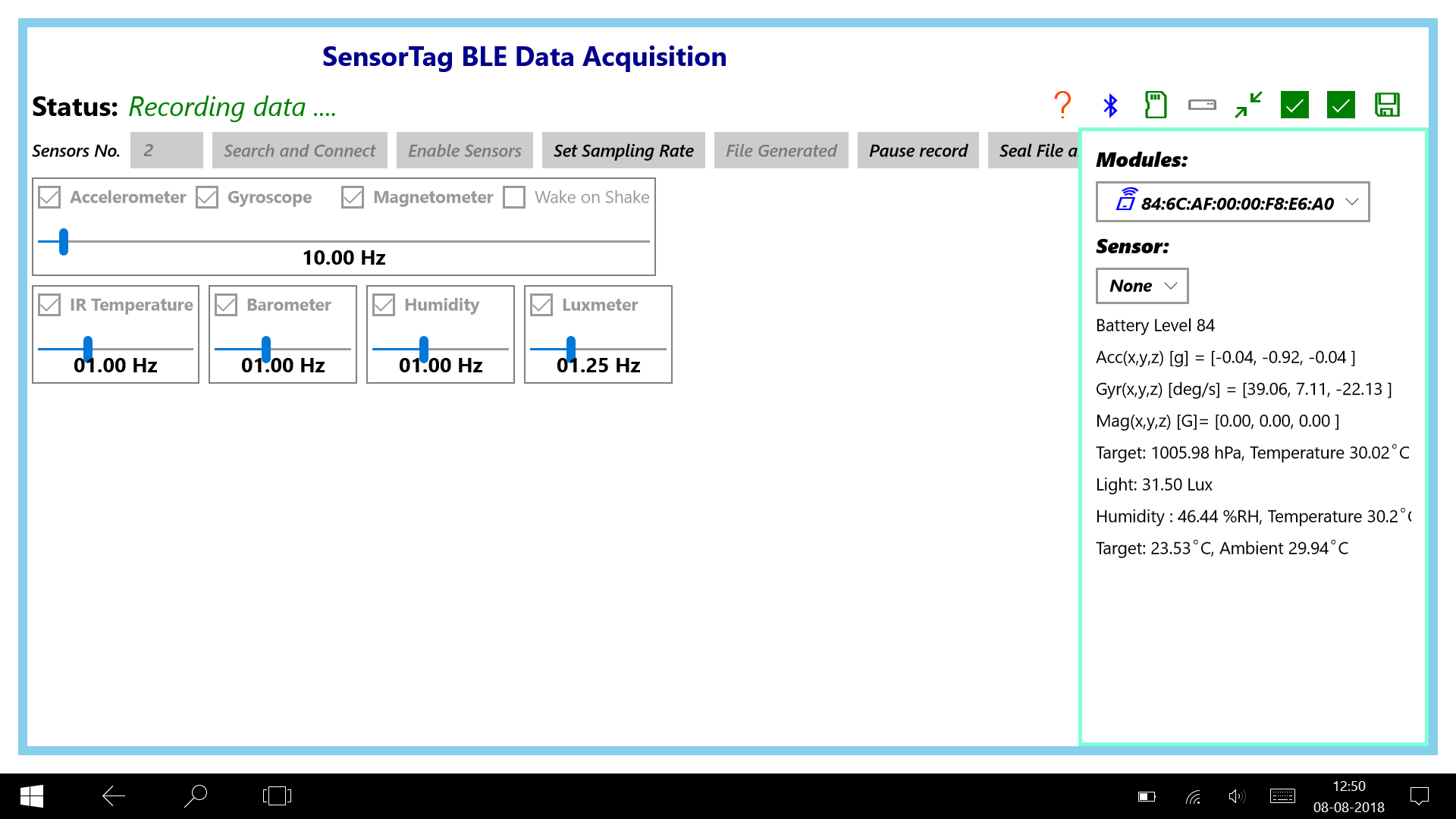 SensorTag Data Acquisition