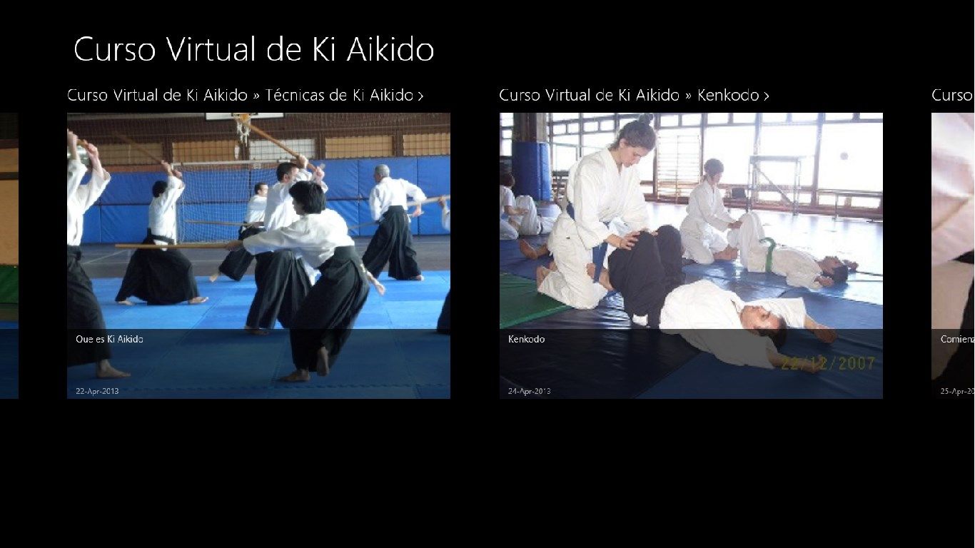 Curso Virtual de Ki Aikido, que se presenta en artículos con actualizaciones periódicas y en un moderno formato Windows 8.