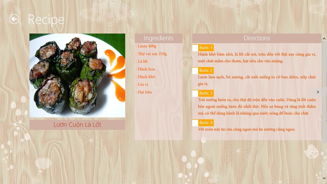 Recipe detail page and click the check box is white square, it will hide the steps.