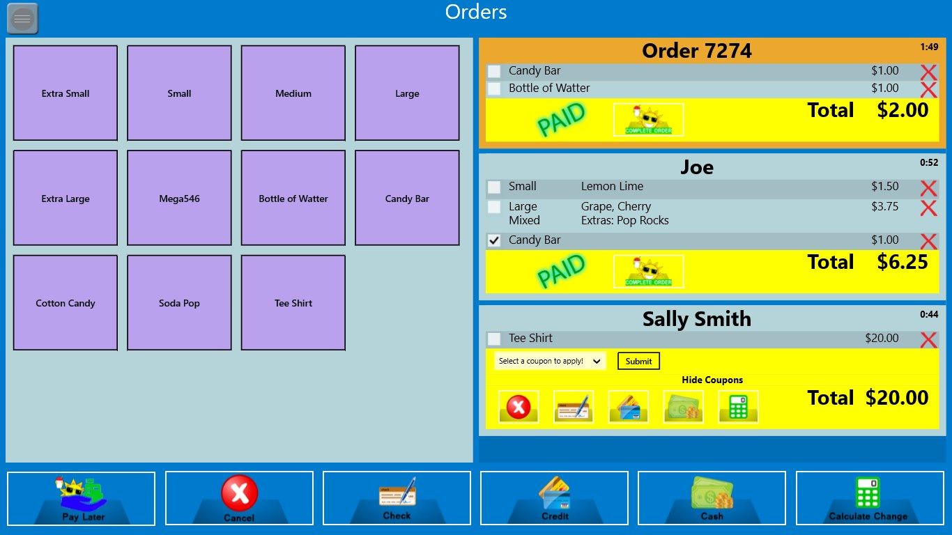 Easy to use order screen allows multiple people to work on orders at the same time and keep track of what they do.