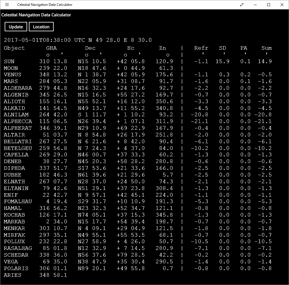 Celestial Navigation Data Calculator